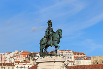Fototapeta na wymiar Statue of D. Jose on the Commerce square (Praca do Comercio) in Lisbon, Portugal