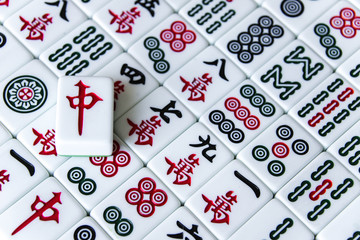 HARBIN, CHINA - DEC 30, 2018: Mahjong is the ancient asian board game.