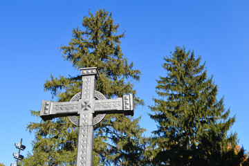 The first cross on the grave of Taras Shevchenko on Taras Hill (Chernecha Hora) in Kaniv, Ukraine...