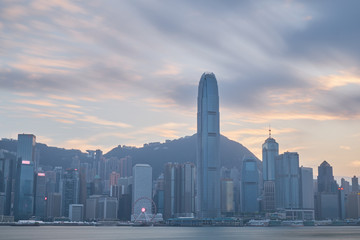 The central city view, many tall tower office, sightseeing spot from across Victoria Harbor Hong Kong 
