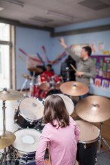 Drum class in a music school