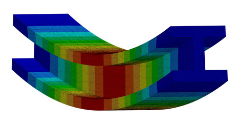 3D Illustration. Narrow isometric view of a deflection plot of an I Beam in bending - obrazy, fototapety, plakaty