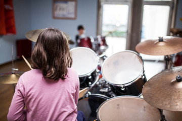 Drum class in a music school