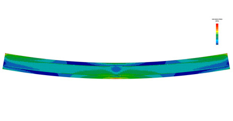 3D Illustration. Side view of a Von Mises stress plot of an I Beam in bending with scale - obrazy, fototapety, plakaty
