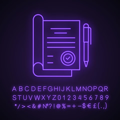 Signed contract neon light icon