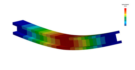 3D Illustration. Wide isometric view of a deflection plot of an I Beam in bending with scale - obrazy, fototapety, plakaty
