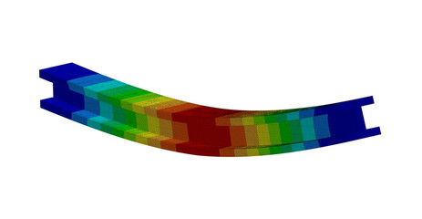 3D Illustration. Wide isometric view of a deflection plot of an I Beam in bending - obrazy, fototapety, plakaty