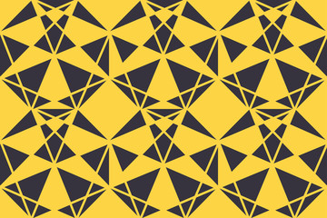 Seamless, abstract background pattern made with triangle shapes in yellow and dark blue colors. Bold, geometric and modern vector art.