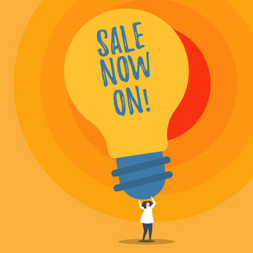 Writing note showing Sale Now On. Business photo showcasing Reduction of prices Discounts Special offers at this time