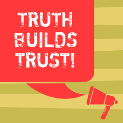Text sign showing Truth Builds Trust. Conceptual photo you think they are reliable and have confidence in them Color Silhouette of Blank Square Speech Bubble and Megaphone photo