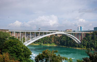 The Niagara Falls International Rainbow Bridge, that connects Canada to USA