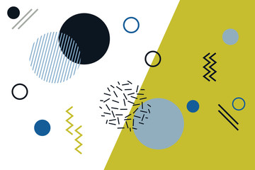 Fototapeta premium Abstract background pattern made with geometric shapes in Memphis style with bold and bright colors. Fun, playful and modern vector art.