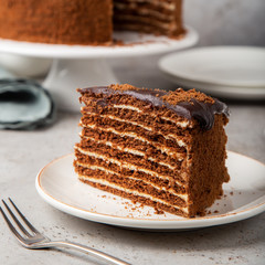 slice of homemade chocolate honey cake