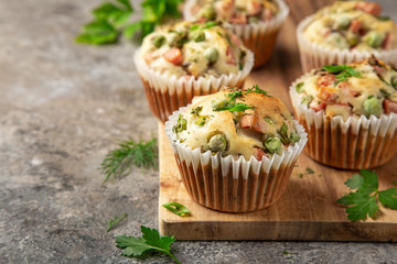 savory muffins with mushroom,  vegetables and herbs