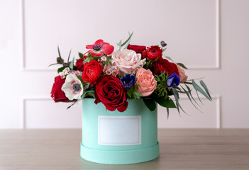 Beautiful bouquet of flowers in a box
