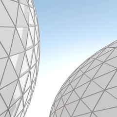 The building in modern style is illuminated by the day sun. White domes. 3D illustration.