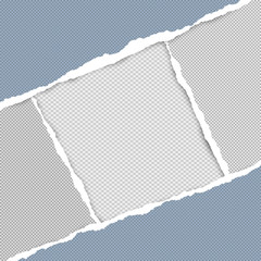 Torn squared blue paper in corners are on white background with space for text. Vector illustration