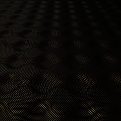 Black abstract waves with gold dots. Beautiful black background in modern style.