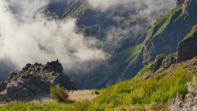 Vereda do Areeiro, Madeira. View of beautiful mountains above the clouds.