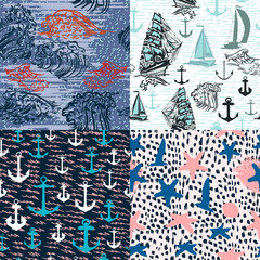 Collection of vector sea patterns on ocean theme for deisgn