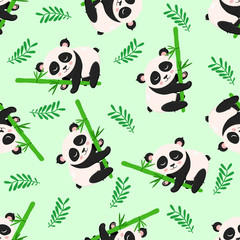 Naklejka premium seamless pattern with panda and bamboo - vector illustration, eps