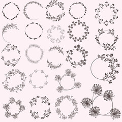 Huge set of vector floral rustic frames for design