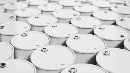3d render many white barrels 