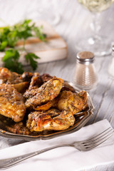 Fresh tasty part of fried chicken with spices