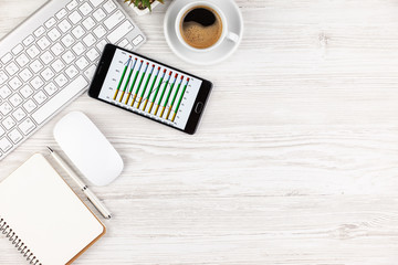 Items for business on a light background on the table, view from the top