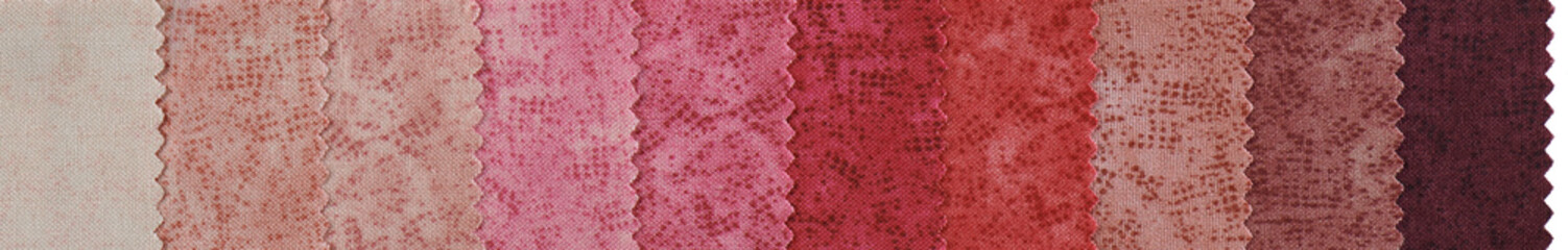 Samples of colorful cotton fabrics with zig zag edge row arranged