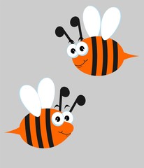 Bees Set. Vector illustration with cute cartoon bees, on grey background.