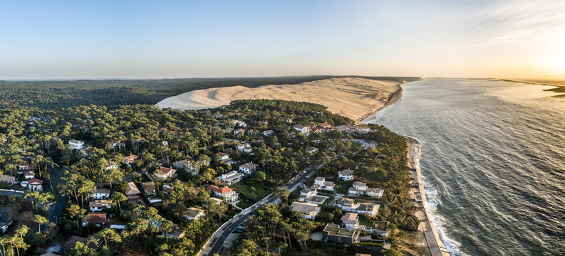 aerial panorama of arcachon dune du pilat dune du pyla