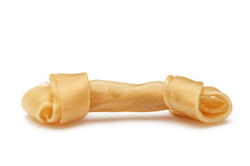 Rawhide bone for dog treat isolated on white background