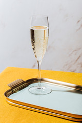 Valdobbiadene Prosecco flutes and a bottle, in pop contemporary style. Prosecco is an italian...