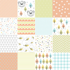 Fototapeta premium Set of design elements of baby theme seamless patterns