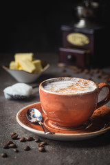 Bulletproof coffee, blended with organic butter and MCT coconut oil, paleo, keto, ketogenic drink breakfast.