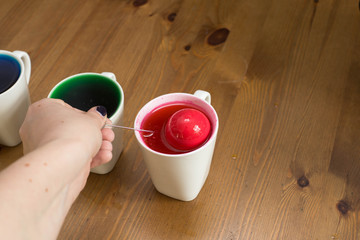 Colorful easter eggs. Coloring. Preparation of the Easter, painting eggs