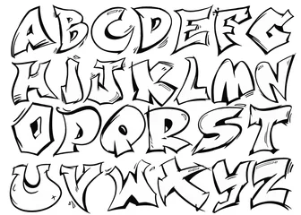 Fotobehang Engelse alfabet vector van A tot Z in graffiti zwart-wit stijl. © Mr. Note19