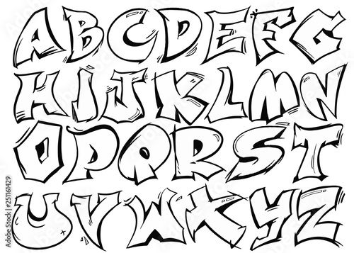 english alphabet vector from a to z in graffiti black and white style