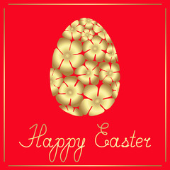 Easter golden egg of flowers and a congratulatory text . Vector isolated illustration.