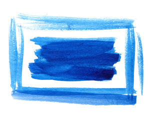 Abstract watercolor hand painted brush strokes. Frame background. Cool blue  brush strokes.