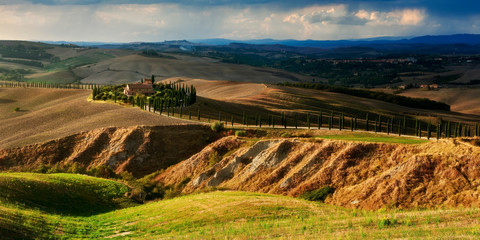 Panorama view from Tuscany, scenic, landscape, autumn, Italy