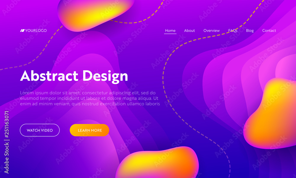 Poster purple abstract liquid drop shape landing page background. futuristic digital motion gradient patter