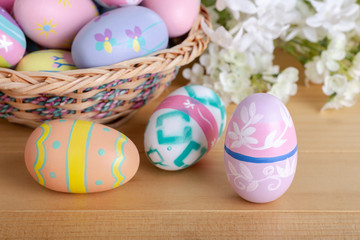 Fototapeta na wymiar Closeup of Colorful Painted Easter Eggs