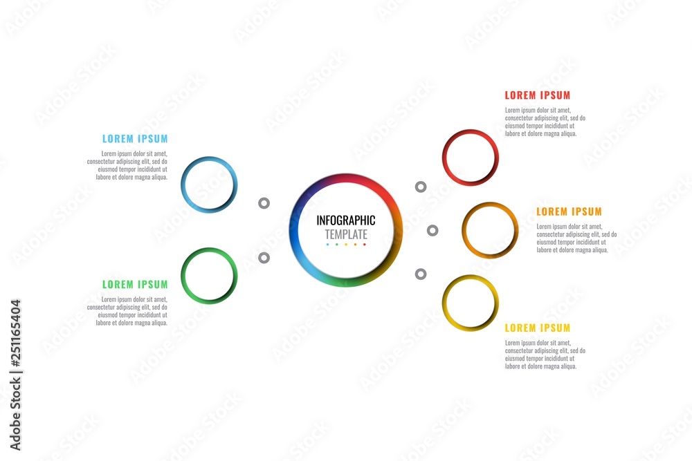 Aufkleber five steps design layout infographic template with round 3d realistic peper cut elements. process di
