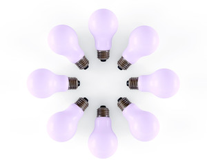 Colored light bulbs. 3D render. 