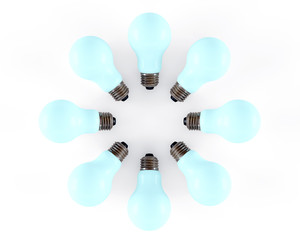 Colored light bulbs. 3D render. 