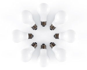 Colored light bulbs. 3D render. 
