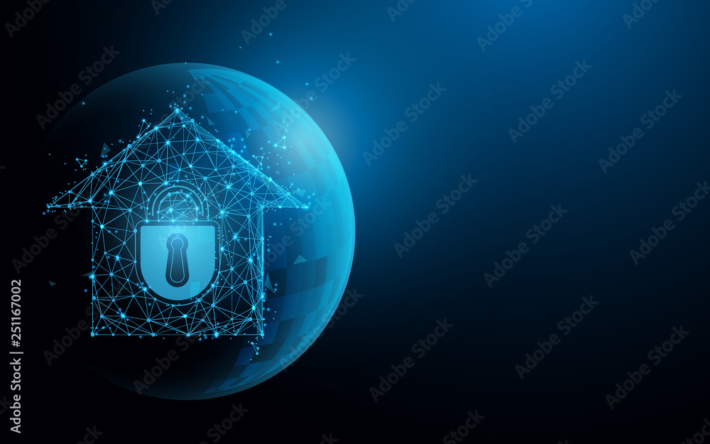 Fototapete Smarthome security from lines, triangles and particle style design. Illustration vector