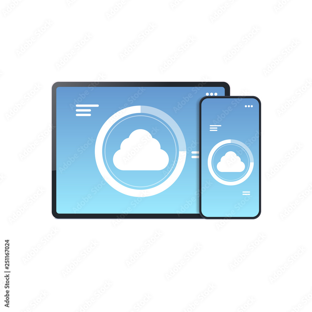 Poster internet connection mobile application cloud synchronization tablet smartphone screen digital networ